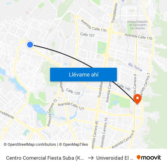 Centro Comercial Fiesta Suba (Kr 101 - Cl 147) to Universidad El Bosque map