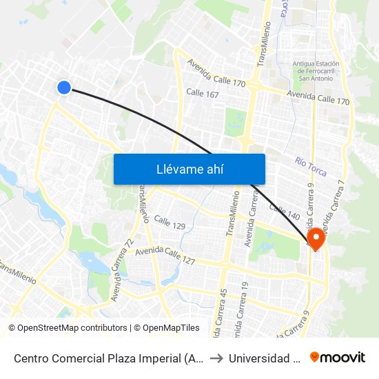 Centro Comercial Plaza Imperial (Av. C. De Cali - Cl 151c) to Universidad El Bosque map