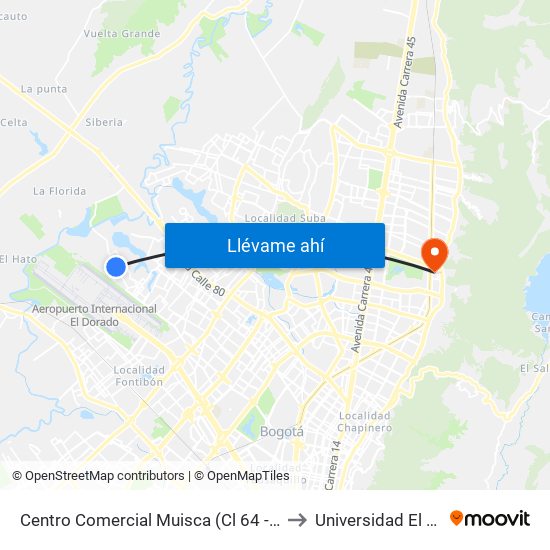 Centro Comercial Muisca (Cl 64 - Kr 118b) (A) to Universidad El Bosque map