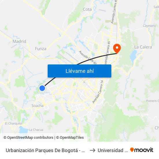 Urbanización Parques De Bogotá - Caoba (Kr 95a - Cl 76 Sur) to Universidad El Bosque map