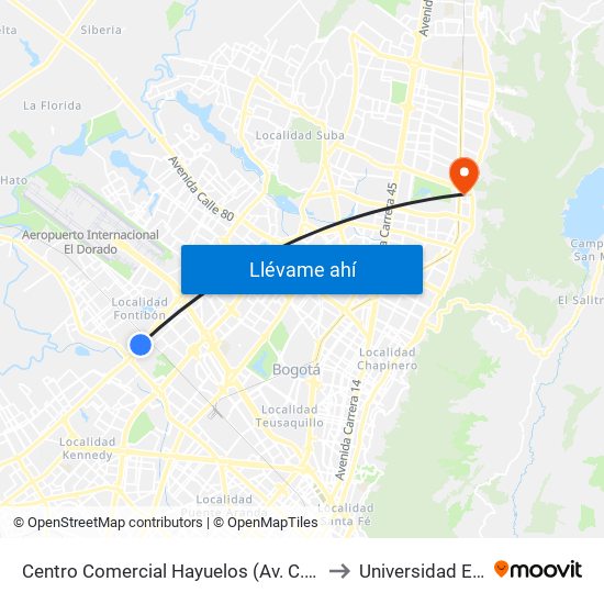 Centro Comercial Hayuelos (Av. C. De Cali - Cl 20) (A) to Universidad El Bosque map