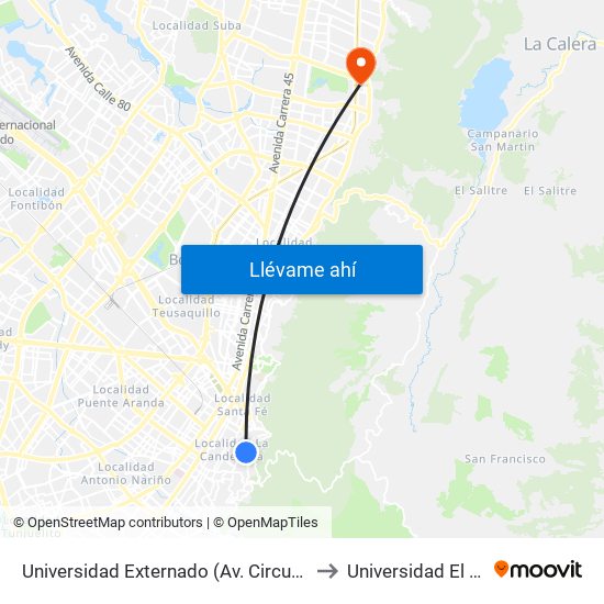 Universidad Externado (Av. Circunvalar - Cl 12) to Universidad El Bosque map