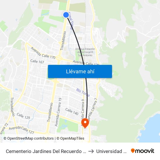 Cementerio Jardines Del Recuerdo (Auto Norte - Cl 197) to Universidad El Bosque map
