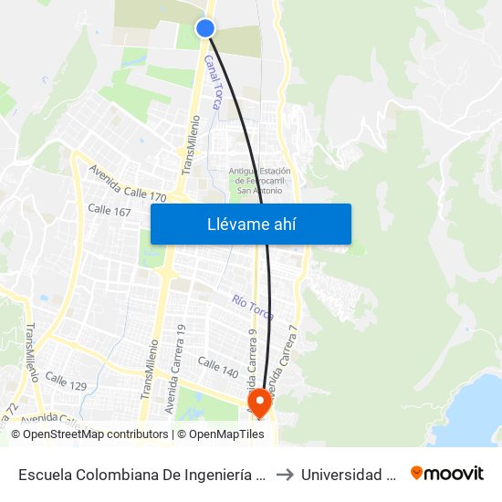 Escuela Colombiana De Ingeniería (Auto Norte - Cl 205) to Universidad El Bosque map