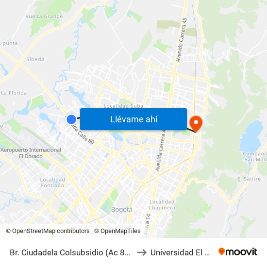 Br. Ciudadela Colsubsidio (Ac 80 - Kr 112a) to Universidad El Bosque map