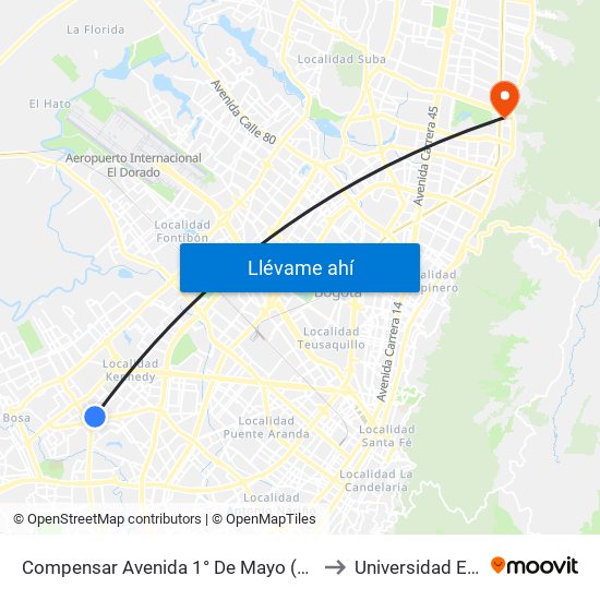 Compensar Avenida 1° De Mayo (Cl 42 Sur - Tv 78h) to Universidad El Bosque map