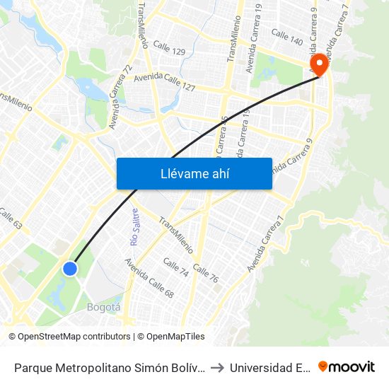 Parque Metropolitano Simón Bolívar (Ac 63 - Ak 68) to Universidad El Bosque map