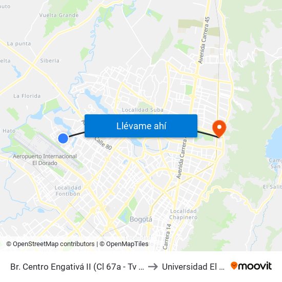 Br. Centro Engativá II (Cl 67a - Tv 113b Bis) (A) to Universidad El Bosque map