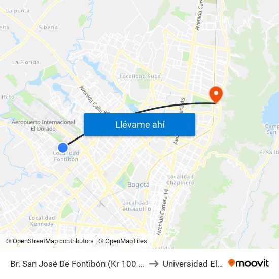 Br. San José De Fontibón (Kr 100 - Av. Esperanza) to Universidad El Bosque map