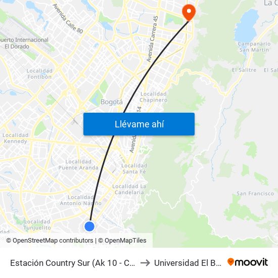 Estación Country Sur (Ak 10 - Cl 27a Sur) to Universidad El Bosque map