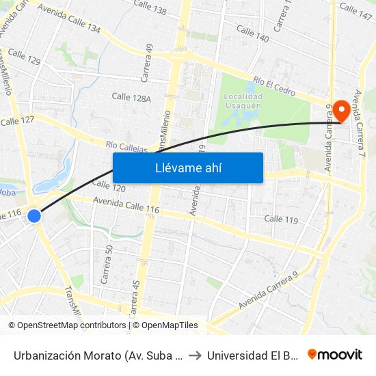 Urbanización Morato (Av. Suba - Cl 115) to Universidad El Bosque map