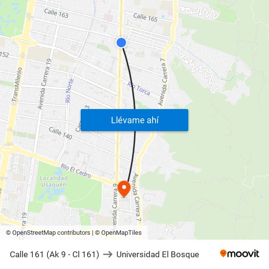 Calle 161 (Ak 9 - Cl 161) to Universidad El Bosque map