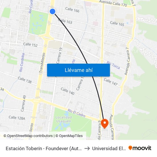 Estación Toberín - Foundever (Auto Norte - Cl 164) to Universidad El Bosque map