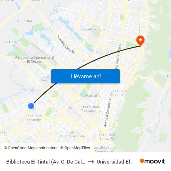 Biblioteca El Tintal (Av. C. De Cali - Cl 6d) (A) to Universidad El Bosque map