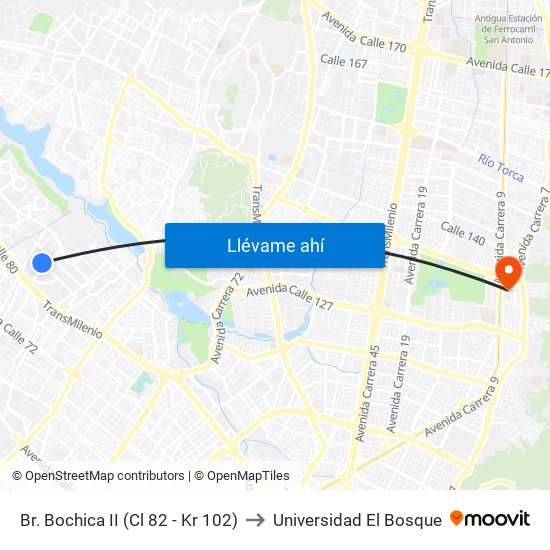 Br. Bochica II (Cl 82 - Kr 102) to Universidad El Bosque map