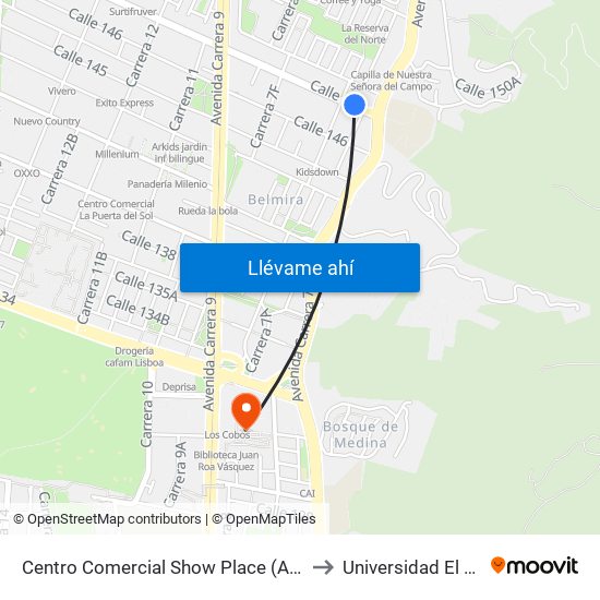 Centro Comercial Show Place (Ac 147 - Ak 7) to Universidad El Bosque map