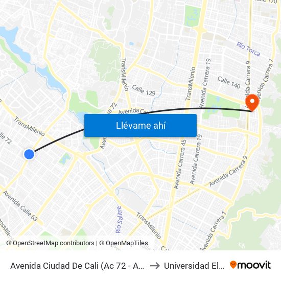 Avenida Ciudad De Cali (Ac 72 - Av. C. De Cali) (C) to Universidad El Bosque map