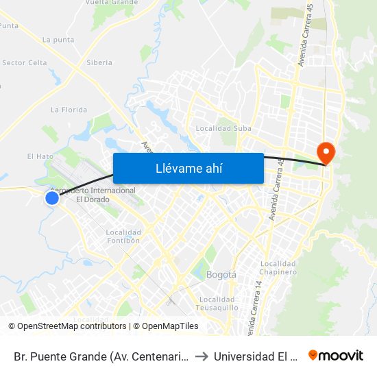 Br. Puente Grande (Av. Centenario - Kr 134a) to Universidad El Bosque map