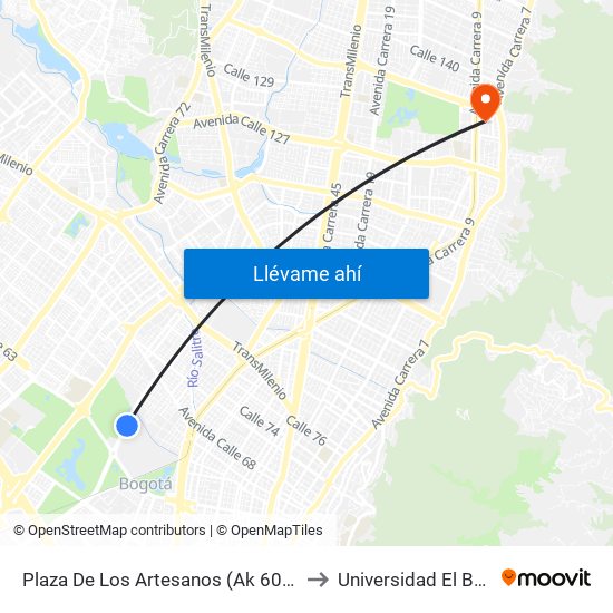 Plaza De Los Artesanos (Ak 60 - Cl 63a) to Universidad El Bosque map