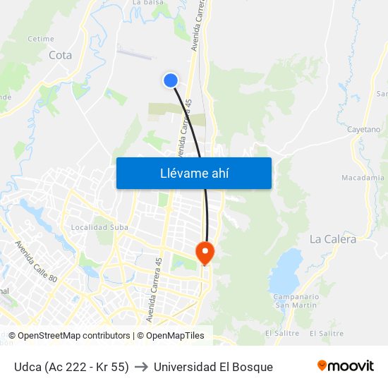 Udca (Ac 222 - Kr 55) to Universidad El Bosque map