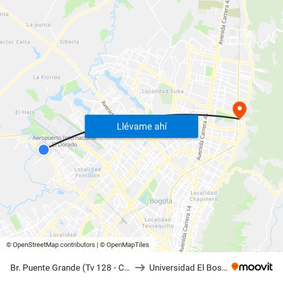 Br. Puente Grande (Tv 128 - Cl 17f) to Universidad El Bosque map