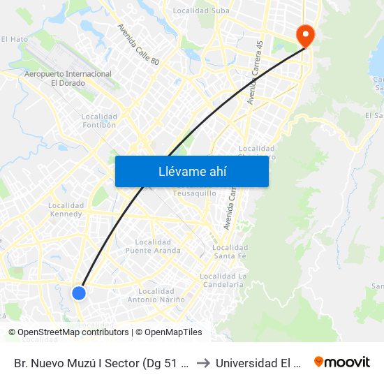 Br. Nuevo Muzú I Sector (Dg 51 Sur - Kr 54) to Universidad El Bosque map