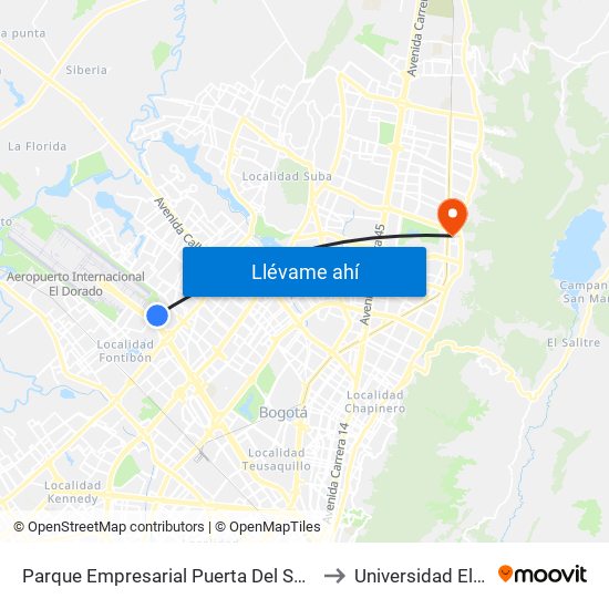 Parque Empresarial Puerta Del Sol (Tv 93 - Cl 51) to Universidad El Bosque map
