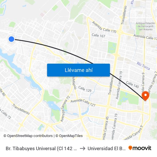 Br. Tibabuyes Universal (Cl 142 - Kr 129b) to Universidad El Bosque map