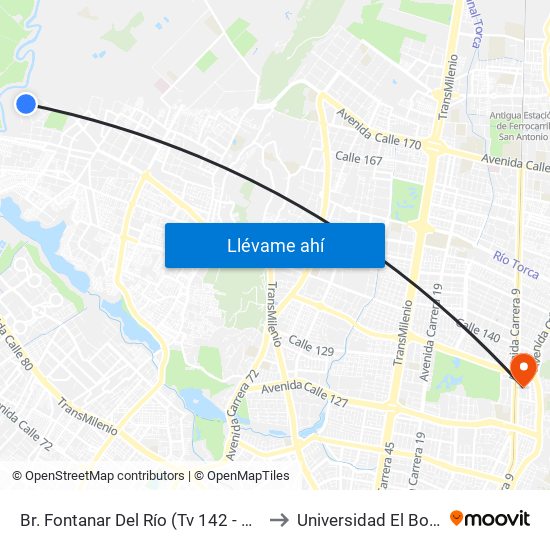 Br. Fontanar Del Río  (Tv 142 - Dg 150) to Universidad El Bosque map