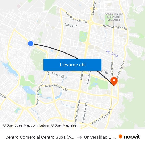 Centro Comercial Centro Suba (Av. Suba - Kr 91) to Universidad El Bosque map