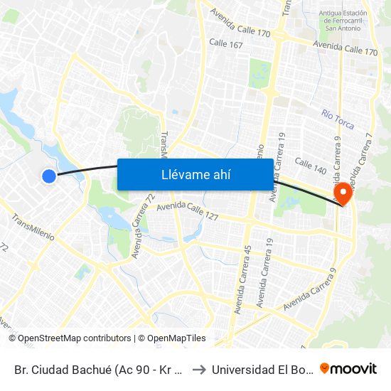 Br. Ciudad Bachué (Ac 90 - Kr 95f) (A) to Universidad El Bosque map