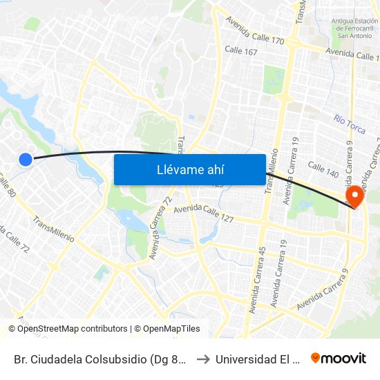 Br. Ciudadela Colsubsidio (Dg 86a - Kr 111a) to Universidad El Bosque map