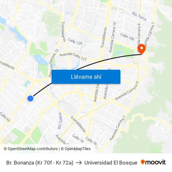 Br. Bonanza (Kr 70f - Kr 72a) to Universidad El Bosque map