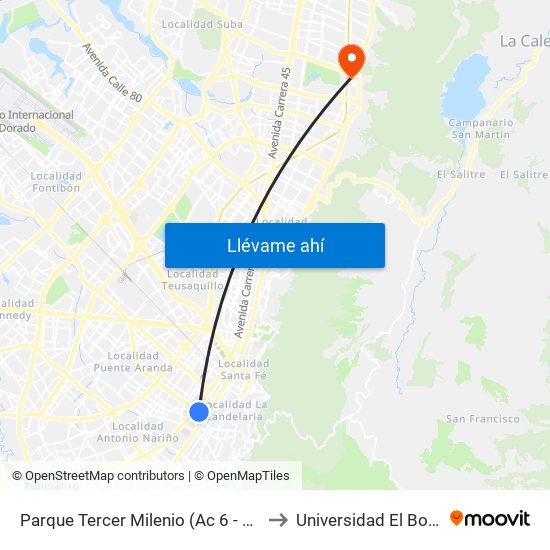 Parque Tercer Milenio (Ac 6 - Kr 12a) to Universidad El Bosque map
