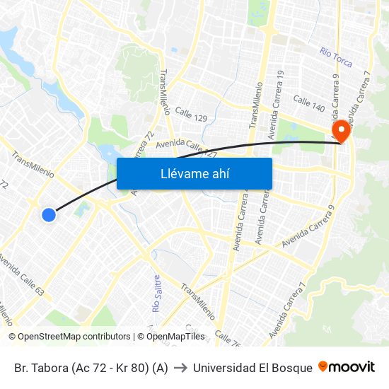 Br. Tabora (Ac 72 - Kr 80) (A) to Universidad El Bosque map