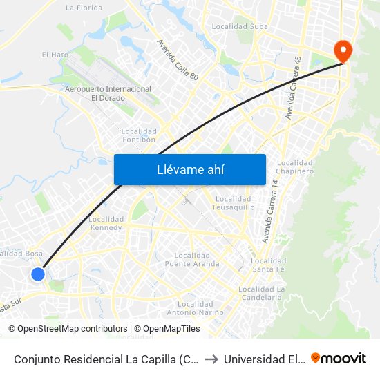Conjunto Residencial La Capilla (Cl 63 Sur - Kr 79b) to Universidad El Bosque map