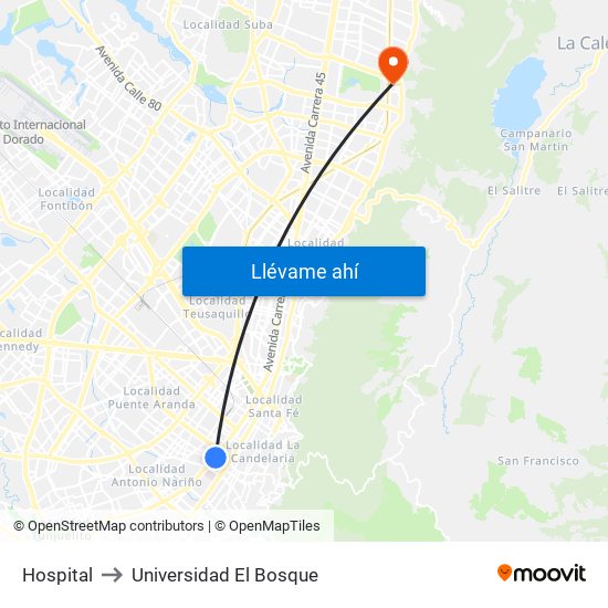 Hospital to Universidad El Bosque map