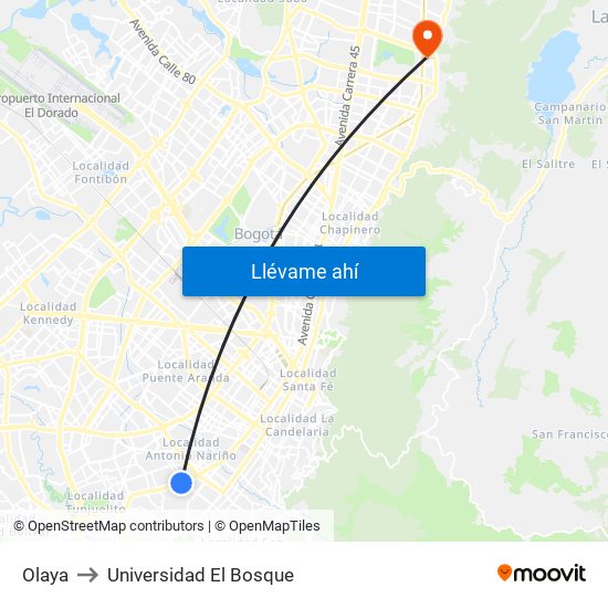 Olaya to Universidad El Bosque map