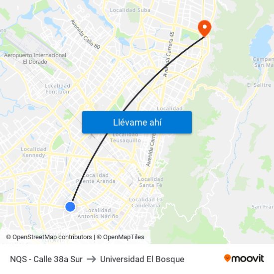 NQS - Calle 38a Sur to Universidad El Bosque map