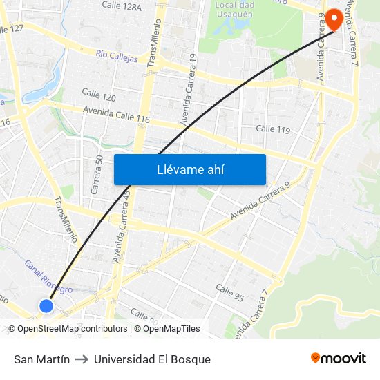 San Martín to Universidad El Bosque map