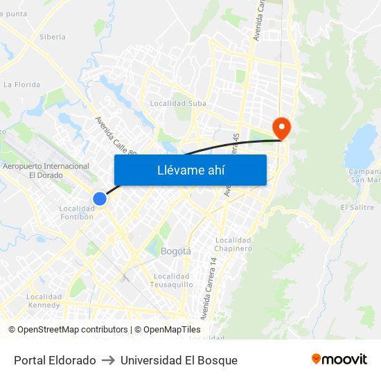 Portal Eldorado to Universidad El Bosque map