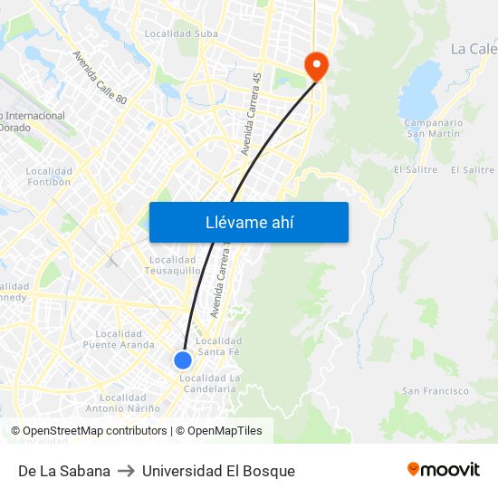 De La Sabana to Universidad El Bosque map