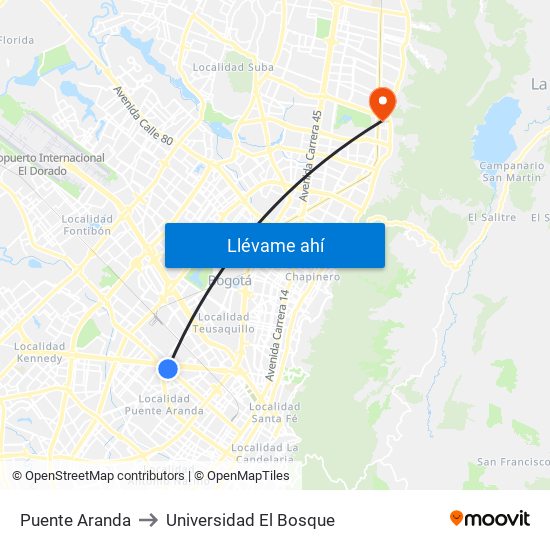 Puente Aranda to Universidad El Bosque map