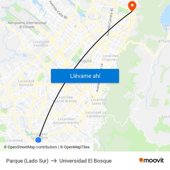 Parque (Lado Sur) to Universidad El Bosque map