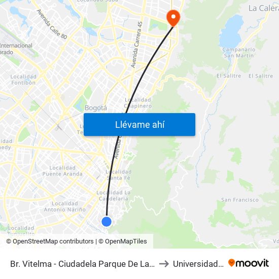 Br. Vitelma - Ciudadela Parque De La Roca (Cl 3 Sur - Kr 4a Este) to Universidad El Bosque map