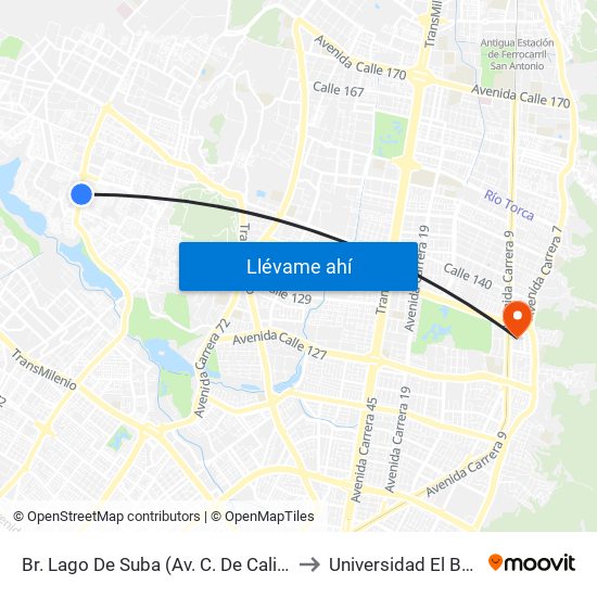 Br. Lago De Suba (Av. C. De Cali - Cl 130) to Universidad El Bosque map