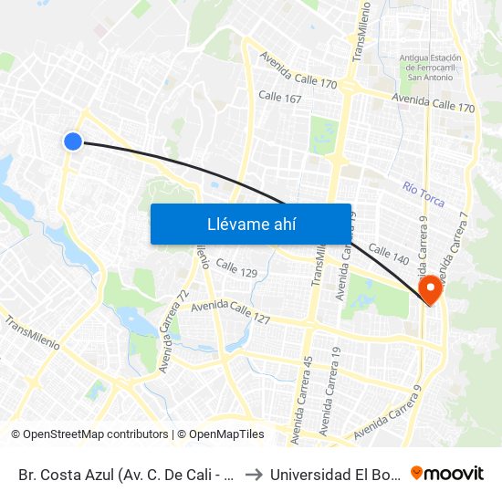 Br. Costa Azul (Av. C. De Cali - Cl 139) to Universidad El Bosque map