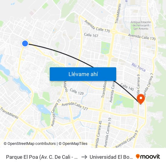 Parque El Poa (Av. C. De Cali - Cl 142) to Universidad El Bosque map