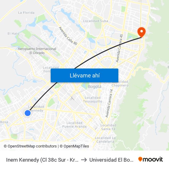 Inem Kennedy (Cl 38c Sur - Kr 79g) to Universidad El Bosque map