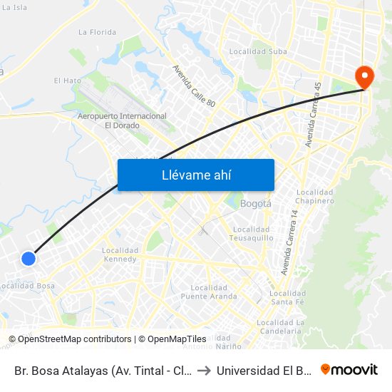 Br. Bosa Atalayas (Av. Tintal - Cl 61a Sur) to Universidad El Bosque map